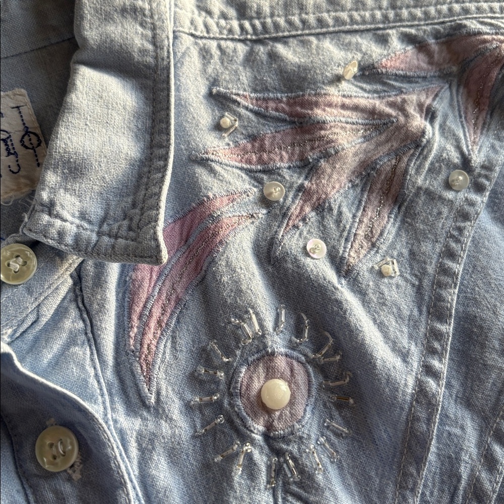 vintage worn in embroidered western style button up shirt - Picture 3 of 9